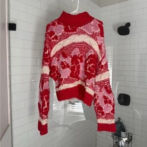 Zara Red and Cream Patterned Turtleneck Sweater